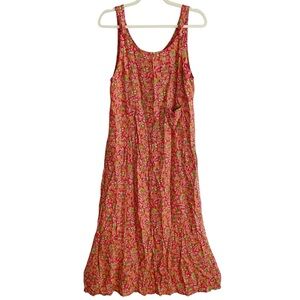 April Cornell red floral cottage core maxi dress small prairie dress vintage S